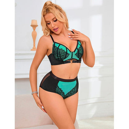 SUBBLIME - 955557 GREEN PATENT LEATHER MESH ZIPPER BRA SET S/M - Kink&Play