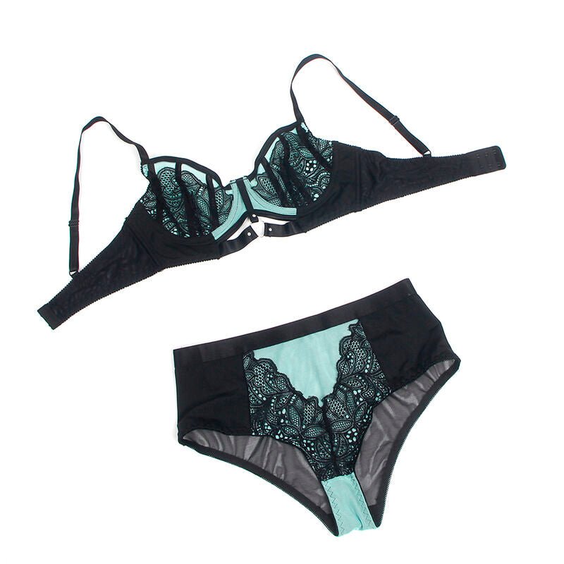 SUBBLIME - 955564 GREEN PATENT LEATHER MESH ZIPPER BRA SET L/XL - Kink&Play