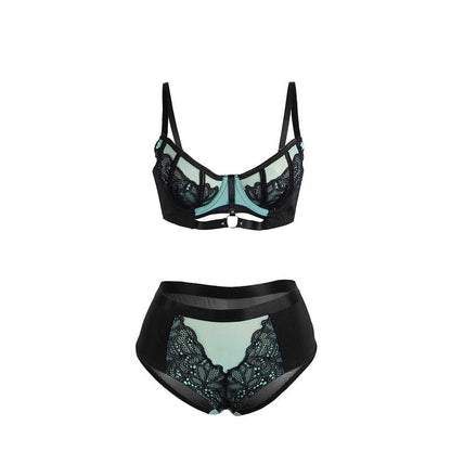 SUBBLIME - 955564 GREEN PATENT LEATHER MESH ZIPPER BRA SET L/XL - Kink&Play