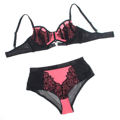 SUBBLIME - 955571 PINK PATENT LEATHER MESH ZIPPER BRA SET S/M - Kink&Play