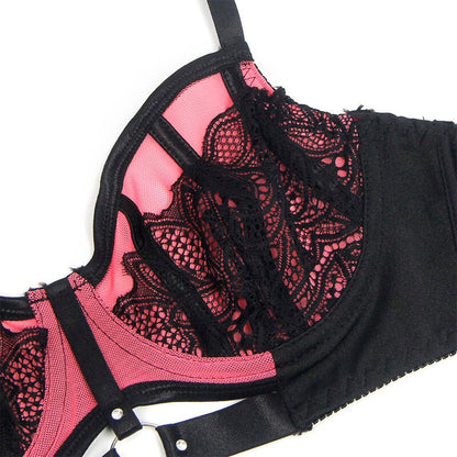 SUBBLIME - 955588 PINK PATENT LEATHER MESH ZIPPER BRA SET L/XL - Kink&Play