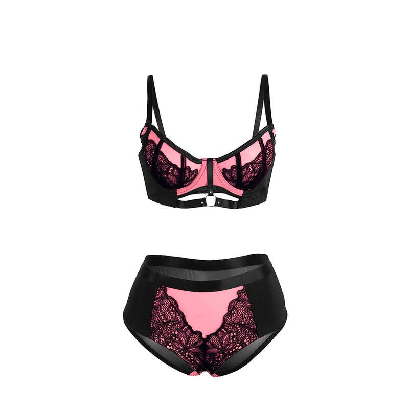 SUBBLIME - 955588 PINK PATENT LEATHER MESH ZIPPER BRA SET L/XL - Kink&Play