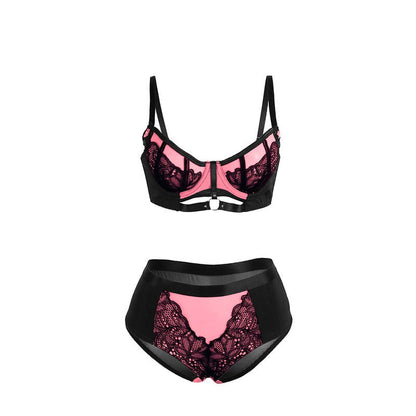 SUBBLIME - 955588 PINK PATENT LEATHER MESH ZIPPER BRA SET L/XL - Kink&Play