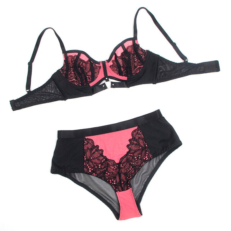 SUBBLIME - 955588 PINK PATENT LEATHER MESH ZIPPER BRA SET L/XL - Kink&Play