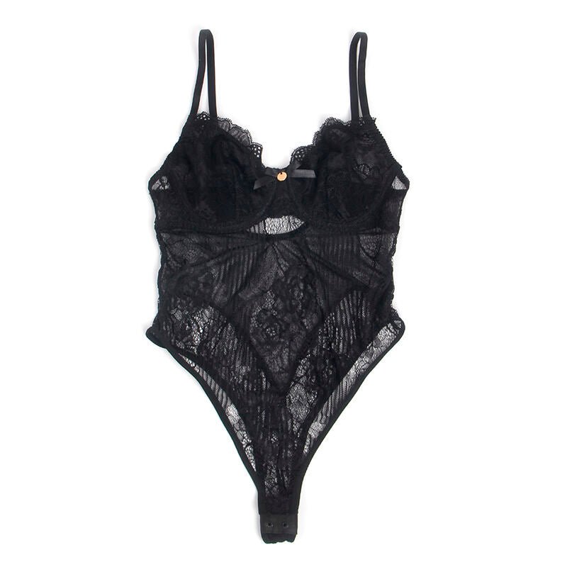 SUBBLIME - 955618 LACE BODYSUIT WITH BOTTOM CLOSURE BLACK S/M - Kink&Play