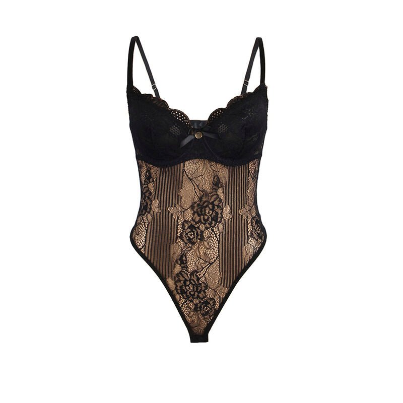 SUBBLIME - 955618 LACE BODYSUIT WITH BOTTOM CLOSURE BLACK S/M - Kink&Play
