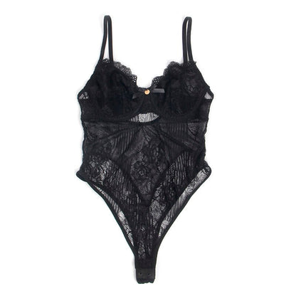 SUBBLIME - 955625 LACE BODYSUIT WITH BOTTOM CLOSURE BLACK L/XL - Kink&Play