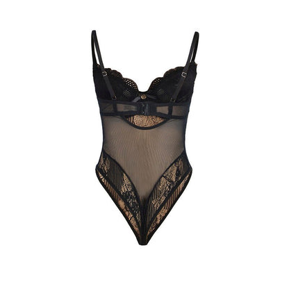 SUBBLIME - 955625 LACE BODYSUIT WITH BOTTOM CLOSURE BLACK L/XL - Kink&Play