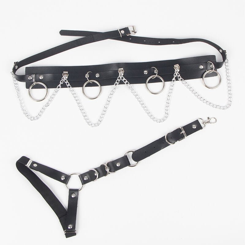 SUBBLIME - BELT AND GARTER HARNESS WITH RINGS AND CHAINDETAIL ONE SIZE - Kink&Play