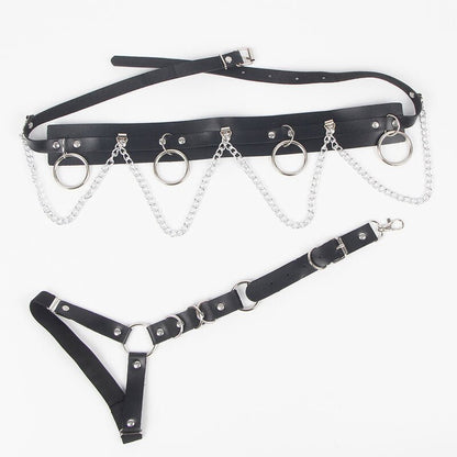 SUBBLIME - BELT AND GARTER HARNESS WITH RINGS AND CHAINDETAIL ONE SIZE - Kink&Play