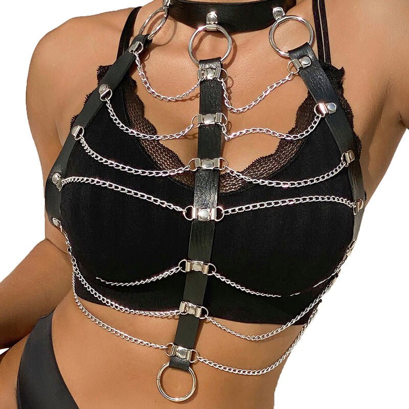 SUBBLIME - CHEST HARNESS LEATHER CHAINS BLACK ONE SIZE - Kink&Play