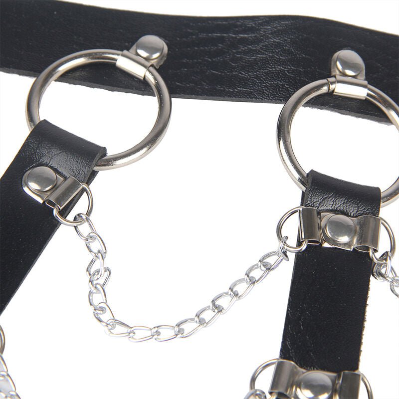 SUBBLIME - CHEST HARNESS LEATHER CHAINS BLACK ONE SIZE - Kink&Play