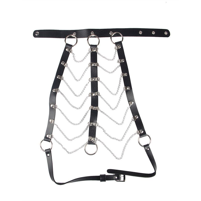 SUBBLIME - CHEST HARNESS LEATHER CHAINS BLACK ONE SIZE - Kink&Play