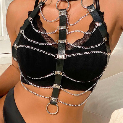 SUBBLIME - CHEST HARNESS LEATHER CHAINS BLACK ONE SIZE - Kink&Play