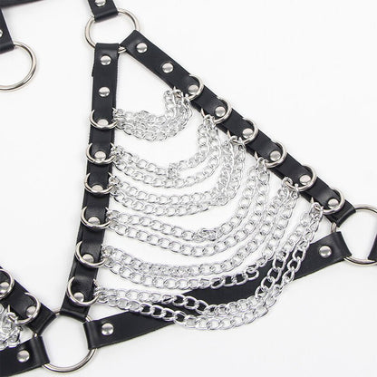 SUBBLIME - HARNESS BRA AND NECKLACE WITH CHAINS ONE SIZE - Kink&Play