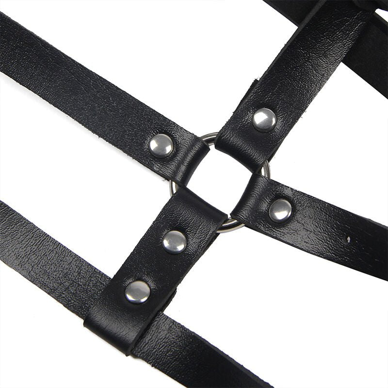 SUBBLIME - LEATHER RING CHEST HARNESS BLACK ONE SIZE - Kink&Play