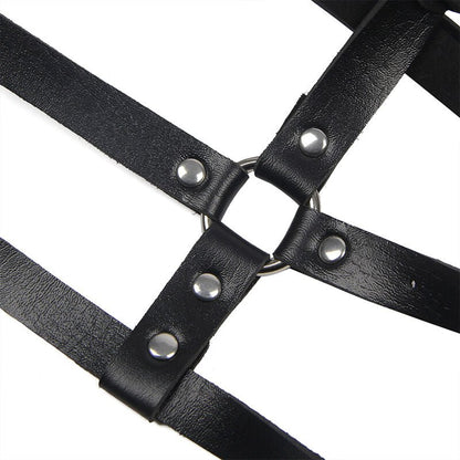 SUBBLIME - LEATHER RING CHEST HARNESS BLACK ONE SIZE - Kink&Play