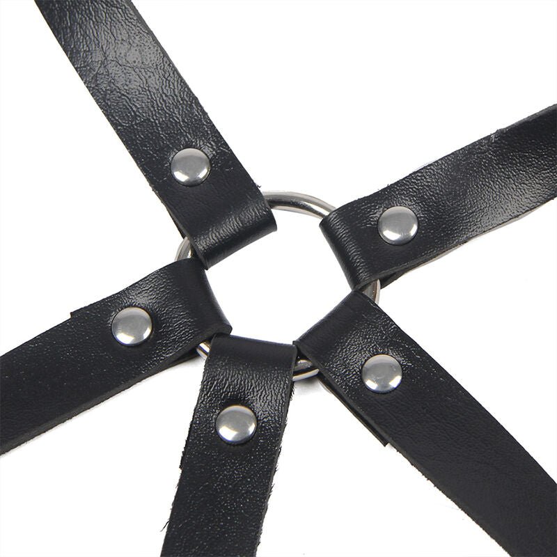 SUBBLIME - LEATHER RING CHEST HARNESS BLACK ONE SIZE - Kink&Play