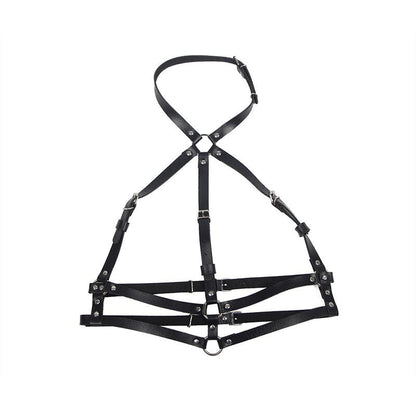 SUBBLIME - LEATHER RING CHEST HARNESS BLACK ONE SIZE - Kink&Play