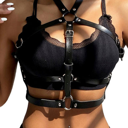 SUBBLIME - LEATHER RING CHEST HARNESS BLACK ONE SIZE - Kink&Play