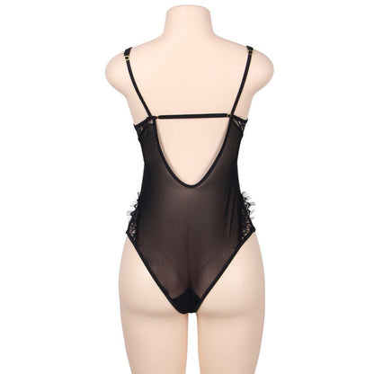 SUBBLIME - QUEEN PLUS FLORAL LACE AND FRINGED BLACK TEDDY - Kink&Play